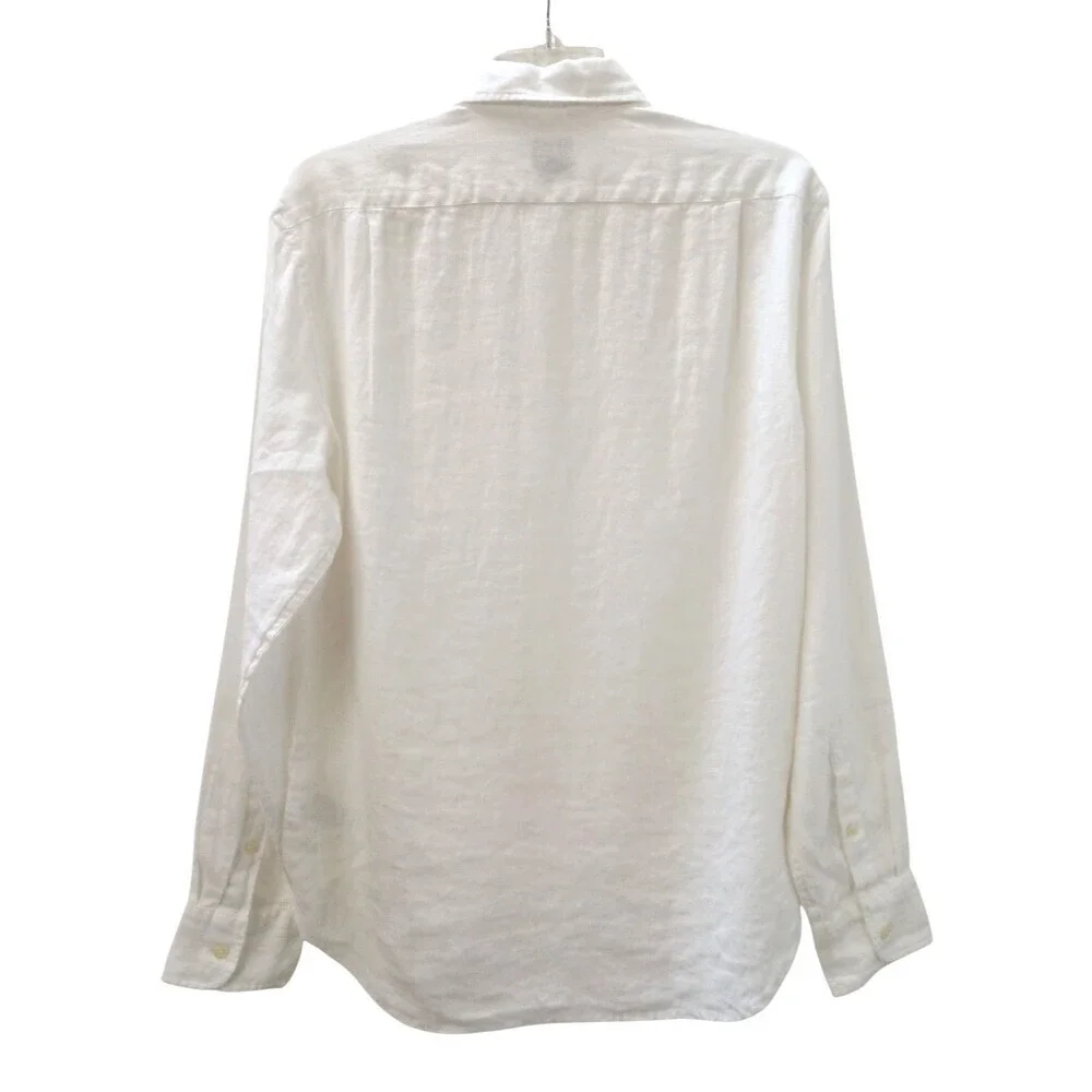 J Crew Factory Mens Medium White Linen Blend Shirt Button Down Long Sleeve